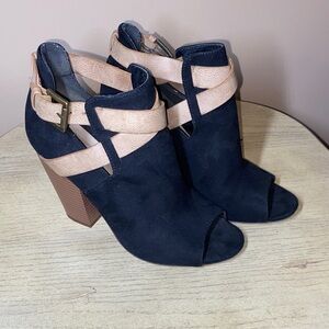 JustFab Black and Tan Heeled Boots